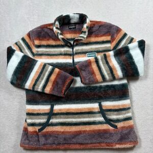 Hooey Sherpa Fleece Jacket Womens XL‎ Multicolor Serape Stripe Quarter Zip Fuzzy